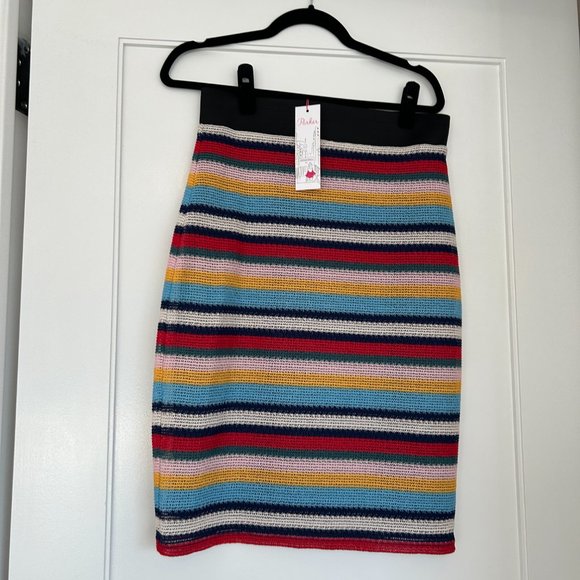 NWT Parker Knit Pencil Skirt Sz L Multicolor Rainbow Stripe Elastic Waist - Picture 2 of 8